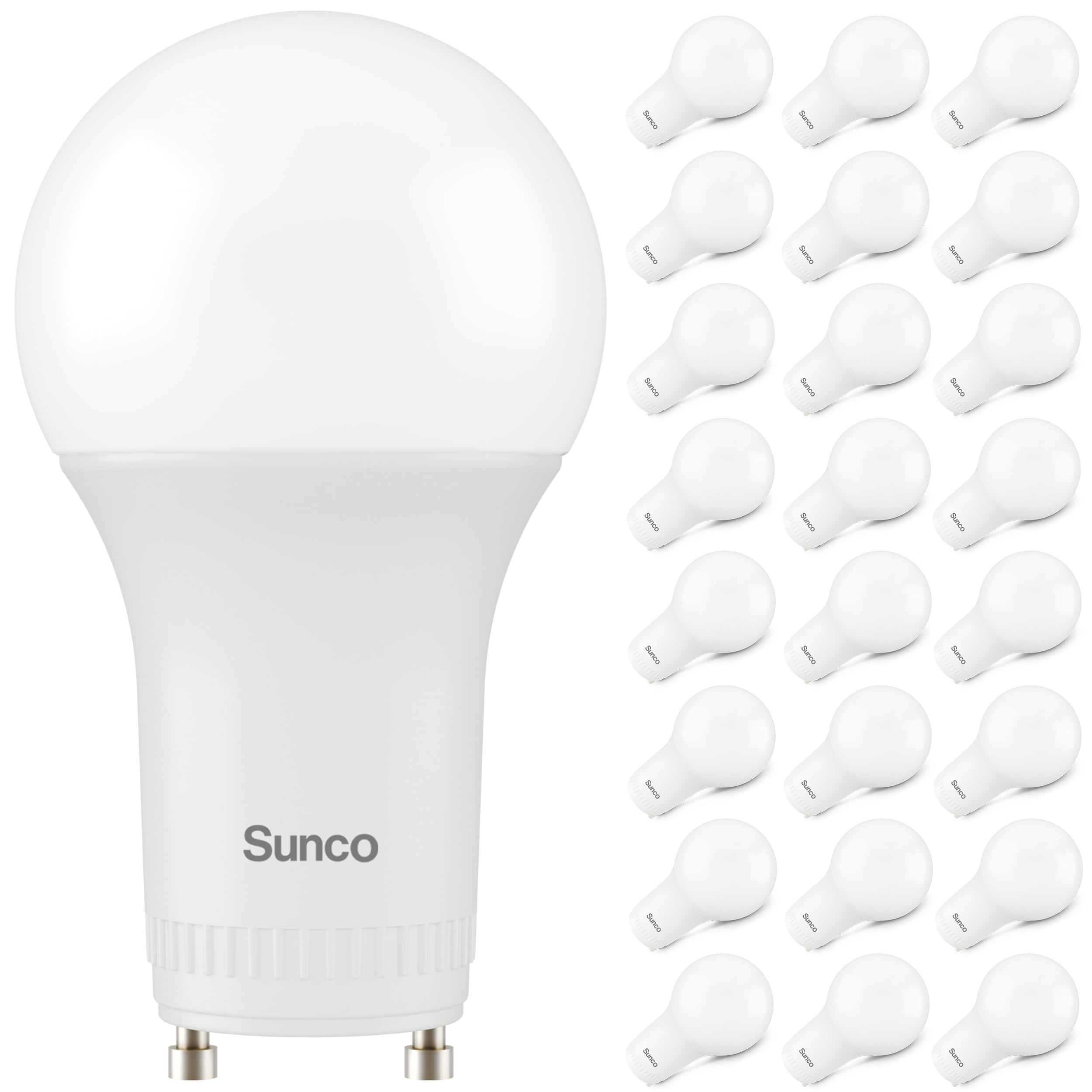 Sunco 24 Pack GU24 LED Bulb A19, 2 Prong Light Bulbs, 800 LM, 9W (60W Equivalent), 3000K Warm White, Dimmable, Twist & Lock GU24 Pin Base, CRI91, Instant On UL