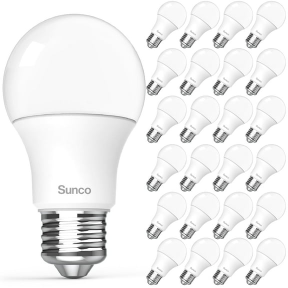 Sunco 24 Pack LED Light Bulb, A19, 8W (60W Equivalent), Selectable CCT 3000K/3500K/5000K/6000K, Non-Dimmable, 810 LM, E26 Medium Base, 25000 Lifetime Hours ETL