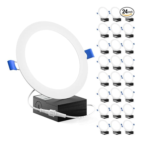 Sunco 24 Pack Recessed Lighting 6 Inch LED, Canless Ceiling Lights Slim with Junction Box, 850 LM, 14W (100W Equivalent), 6000K Daylight Deluxe, Dimmable, Wafer Thin, 50000 Hours ETL.