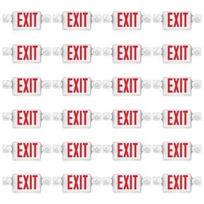 Sunco 24 Pack Red Exit Signs With Emergency Lights, Two Adjustable Square LED Lights, 94V-0 Fire Resistant, Backup Battery, 120-277V, Wall Or Ceiling Mount, Commercial Grade Double Sided