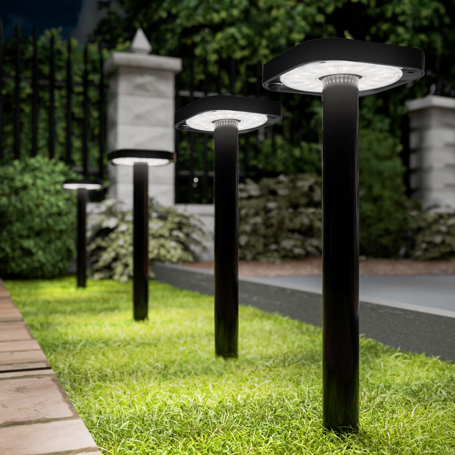 Sunco 2W LED Square Solar Pathway Walkway Driveway Backyard Patio Garden Outdoor Residential Super Bright Light, 120 Lumens, 2CCT 2700K Soft White/4000K Cool White, Dimmable, 3.7V 4 Pack