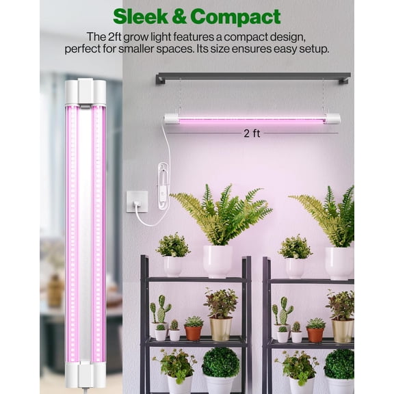 Sunco 2ft Grow Light LED, 20W, Full , for Seed Starting, Seedling, Indoor Plants, Plug in Suspended Fixture, Link Up to 8, Inline Switch, ETL 2 Pack