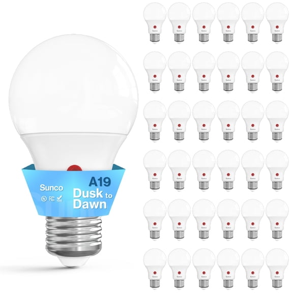 Sunco 36 Pack Dusk to Dawn LED Outdoor Light Bulb A19, Photocell Automatic for Exterior Lighting, 800 LM, 9W (60W Eqv.), 3000K Warm White, Auto On/Off Sensor, IP65 Rated UL