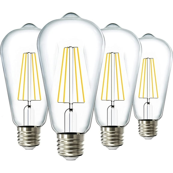 Sunco 4 Pack Edison Bulbs LED ST64, Clear Vintage Filament Waterproof Bulb, 800 LM, 8.5W (60W Equivalent), ST19, 3000K Soft White, E26 Medium Base, Decorative Dimmable UL