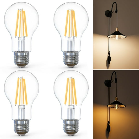 Sunco 4 Pack Edison Bulbs LED Vintage Light Bulbs, Filament Night Light Bulbs, Antique Spiral Bulb for String Lights, 800 LM, 8W=60W, 2700K Soft White (2000K Amber Glow), Dimmable, E26 Base, ETL