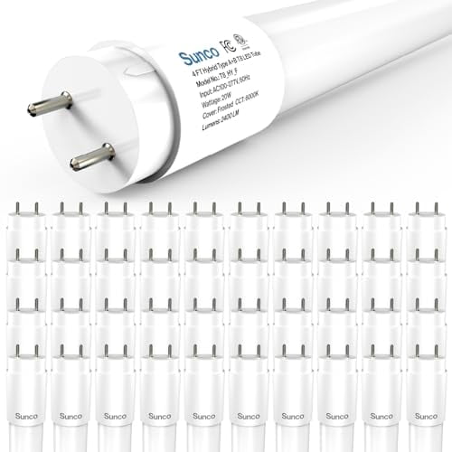 Sunco 40 Pack 4 Foot T8 LED Tube Light Bulbs, 6000K, 20W, Hybrid A+B