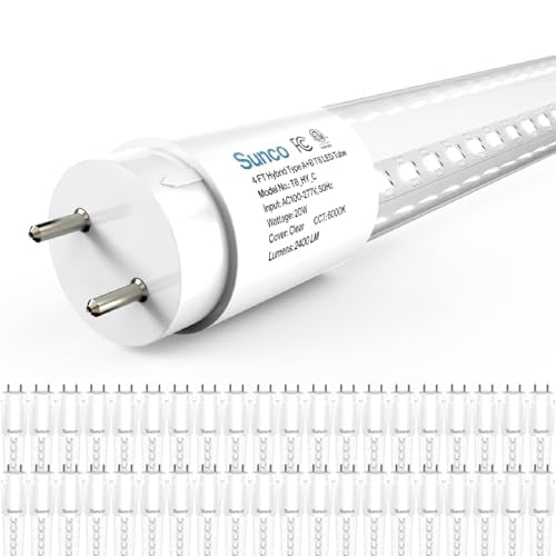 Sunco 40 Pack 4 Foot T8 LED Tube Light Bulbs, 6000K, 20W, Hybrid A+B