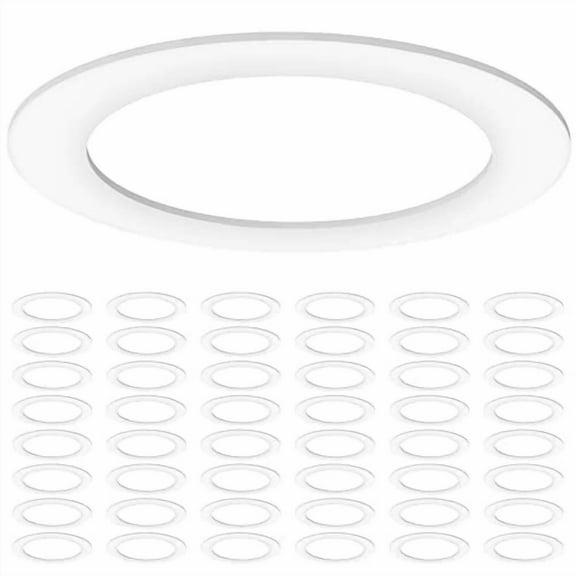 Sunco 48 Pack Goof Rings for 6 Inch Recessed Lights, Flush Mount White Can Light Trim Ring Cover, Outer Diameter 8.6 Inch, Inner Diameter 6.2 Inch, Paintable Surface, Matte Finish.