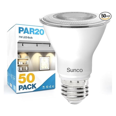 Sunco 50 Pack PAR20 LED Bulbs, Flood Light Bulb Outdoor, 500 LM, 7W (50W Equivalent), 3000K Warm White, E26 Medium Base, Dimmable, Track Lighting for Indoor/Outdoor Use, Wet Rated UL.