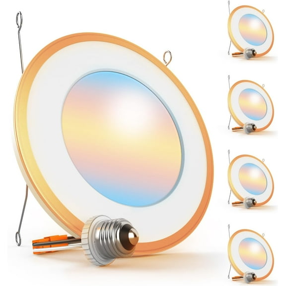 Sunco 6 Inch Can Lights for Ceiling LED, Flat Recessed Lighting with Night Light Retrofit Downlight, 1200 LM, 13W, Selectable CCT 2700K/3000K/4000K/5000K/6000K, Dimmable UL 4 Pack