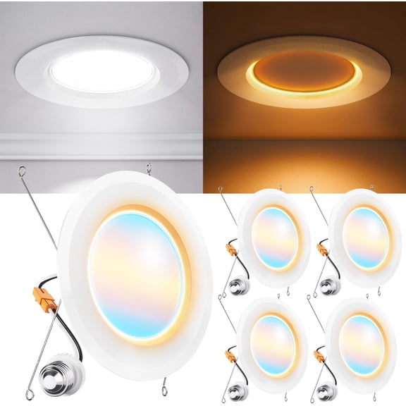 Sunco 6 Inch LED Retrofit Night Light Recessed Downlight, 1000 Lumens, 2700K/3000K/4000K/5000K/6000K CCT Selectable, 12W, 120V Dimmable Ceiling Light, IC Rated, Damp Rated - ETL, FCC, RoHS 4 Pack
