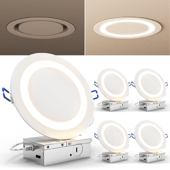 Sunco 6 Inch LED Slim Eclipse Ultra Thin Canless Lights, Ceiling Recessed Lighting with Metal Junction Box, 900 LM, Selectable CCT 2700K/3000K/4000K/5000K/6000K, 14W, Dimmable ETL 4 Pack