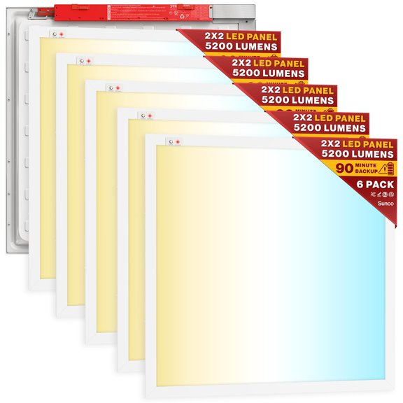 Sunco 6 Pack 2x2 LED Flat Panel Lights, Emergency Backup, 3CCT, 20-40W