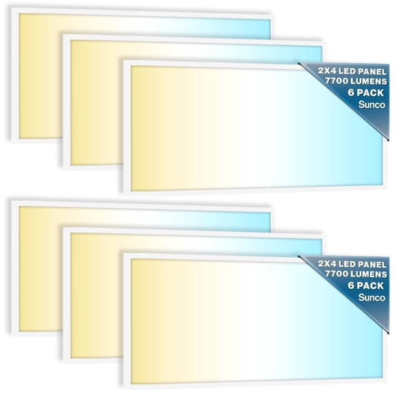 Sunco 6 Pack 2x4 LED Flat Panel Lights, 3CCT Selectable, 40-60W, Dimmable