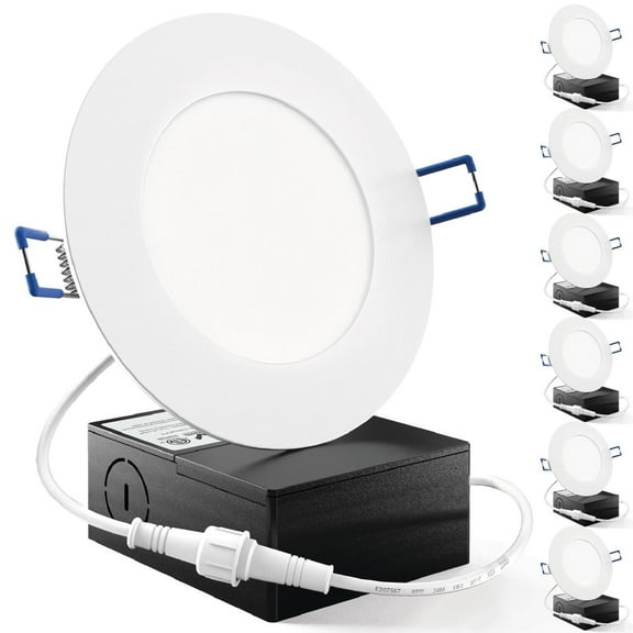 Sunco 6 Pack 4 Inch LED Recessed Lights, Slim Canless Ceiling Lighting, 650 LM, 10W (60W Equivalent), 6000K Daylight Deluxe, Dimmable, Wafer Thin, Ultra Thin with Junction Box ETL