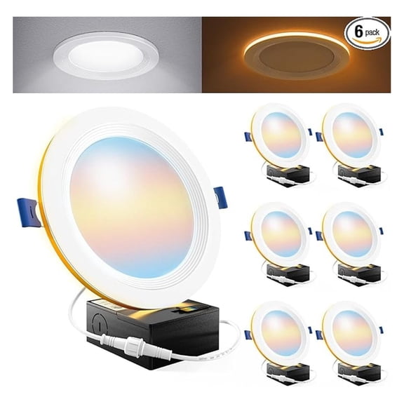 Sunco 6 Pack 6 Inch LED Recessed Light with Night Light, Flush Mount Ceiling Light, Baffle Trim Slim Can Lights, 1500 LM, Selectable CCT 2700K/3000K/4000K/5000K/6000K, Dimmable, 14W=100W ETL.