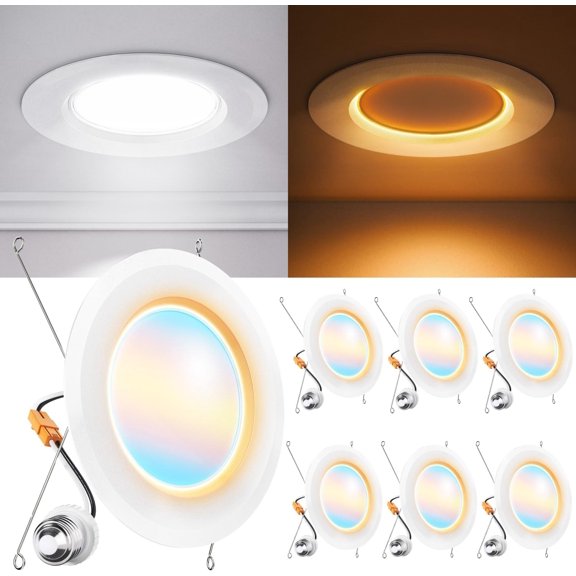 Sunco 6 Pack 6 Inch LED Retrofit Night Light Recessed Downlight, 1000 Lumens, 2700K/3000K/4000K/5000K/6000K CCT Selectable, 12W, 120V Dimmable Ceiling Light, IC Rated, Damp Rated - ETL, FCC, RoHS