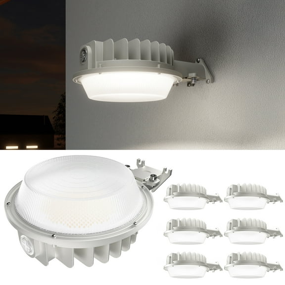Sunco 6 Pack Barn Lights Outdoor Dusk to Dawn, LED Yard Fixtures, Security Lighting, Silver, 90W, 12,600 LM, 5000K Daylight, Dimmable (0-10V), Waterproof, UL