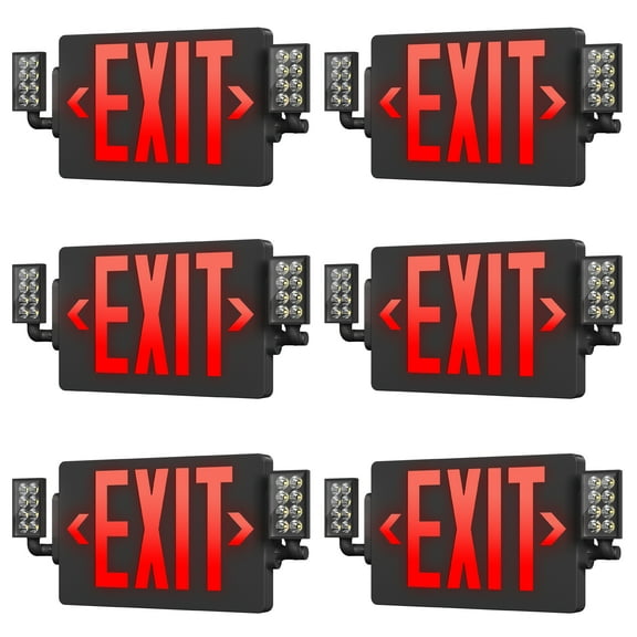 Sunco 6 Pack Black Exit Signs With Emergency Lights, Two Adjustable LED Lights, 94V-0 Fire Resistant, Backup Battery, 120-277V, Wall Or Ceiling Mount, Commercial Grade Double Sided UL.