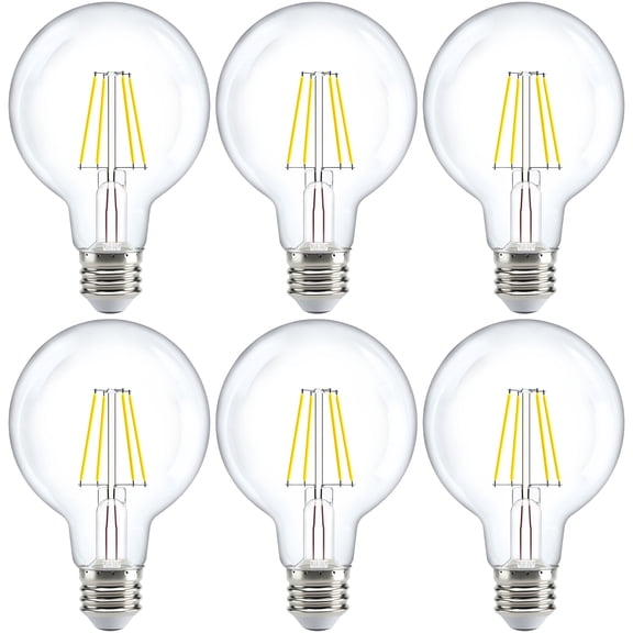 Sunco 6 Pack G25 Globe Light Bulbs LED Edison Vanity Light Bulbs, CRI90 5000K Daylight, Dimmable, 5W=60W, Clear Vintage Filament Globe, 500 Lumens, E26 Base Indoor Outdoor Clear UL.