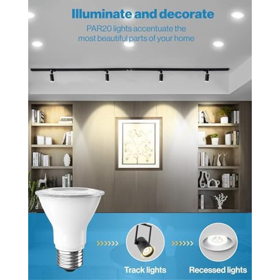 Sunco 6 Pack PAR20 LED Bulbs, Flood Light Bulb Outdoor, 500 LM, 7W (50W Equivalent), 6000K Daylight Deluxe, E26 Medium Base, Dimmable, Track Lighting for Indoor/Outdoor Use, Wet Rated UL.
