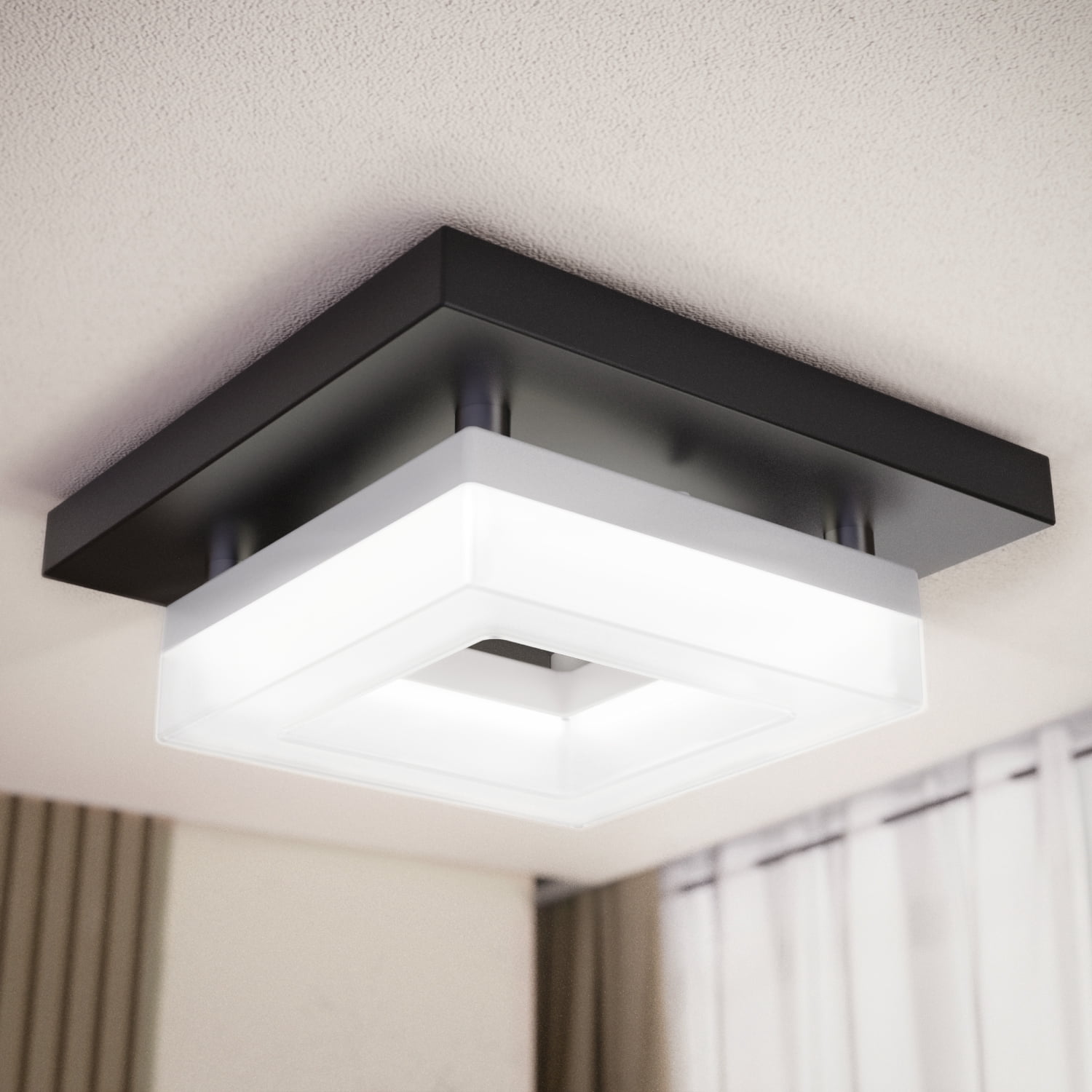 Sunco 8 Inch Square LED Flush Mount Black Ceiling Light Fixture 3000K/4000K/4500K/5000K/6500K Selectable CCT Switch 1800LM High Brightness Damp Rated