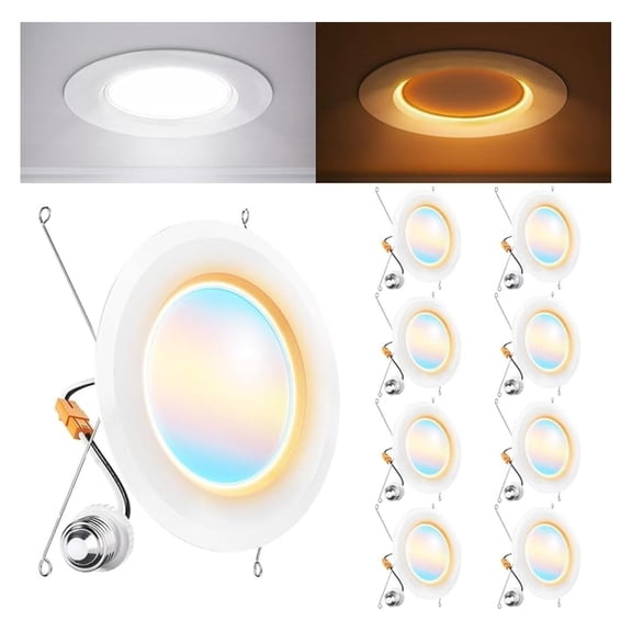 Sunco 8 Pack 6 Inch Recessed Light with Night Light, LED Can Lights Retrofit Lighting, 1000 LM, 12W, Selectable CCT 2700K/3000K/4000K/5000K/6000K, Dimmable, Damp Rated ETL.
