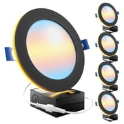 Sunco Black Recessed Lights 6 Inch LED, Canless with Night Light, Wafer Thin, 1500 Lumens, Selectable CCT 2700K/3000K/4000K/5000K/6000K, Dimmable, 12W, with Junction Box UL/ETL 4 Pack