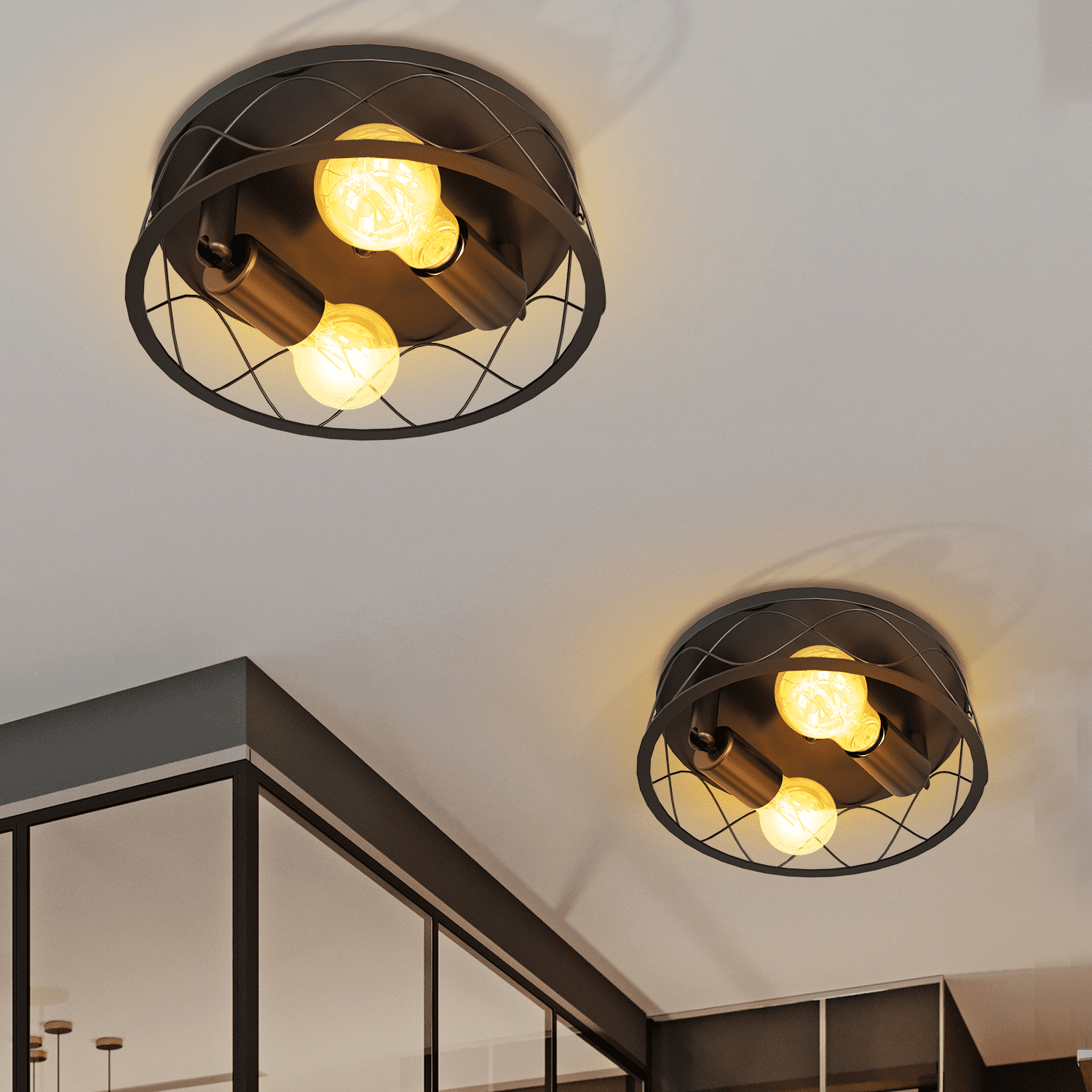 Sunco Entryway Light Fixture, Vintage Hallway Flush Mount Ceiling Light, Modern Farmhouse, 10 Inch Diameter, E26 Bulb Base, Up to 100W, IP22 ETL 2 Pack