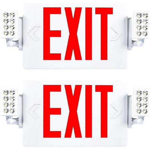 Sunco Exit Signs With Emergency Lights, Two Adjustable LED Lights With Backup Battery, Red, 94V-0 Fire Resistant, 120-277V, Wall Or Ceiling Mount, Commercial Grade Double Sided UL 2 Pack