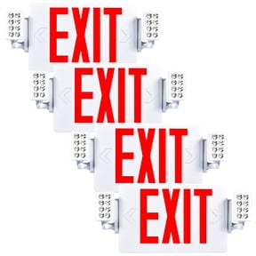 Sunco Exit Signs With Emergency Lights, Two Adjustable LED Lights With Backup Battery, Red, 94V-0 Fire Resistant, 120-277V, Wall Or Ceiling Mount, Commercial Grade Double Sided UL 4 Pack.
