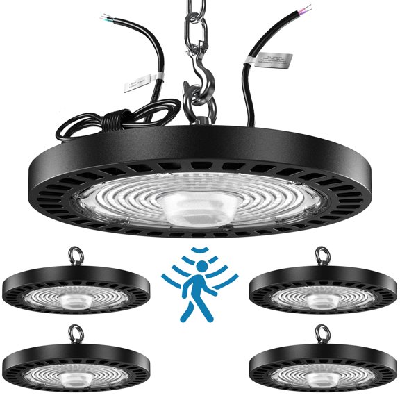 Sunco High Bay LED Shop Light with Motion Sensor, for Garage, Workshops or Office, 150W, 22000 Lumens, 5000K Daylight, Dimmable (0-10V), IP65 Waterproof UL/DLC 4 Pack