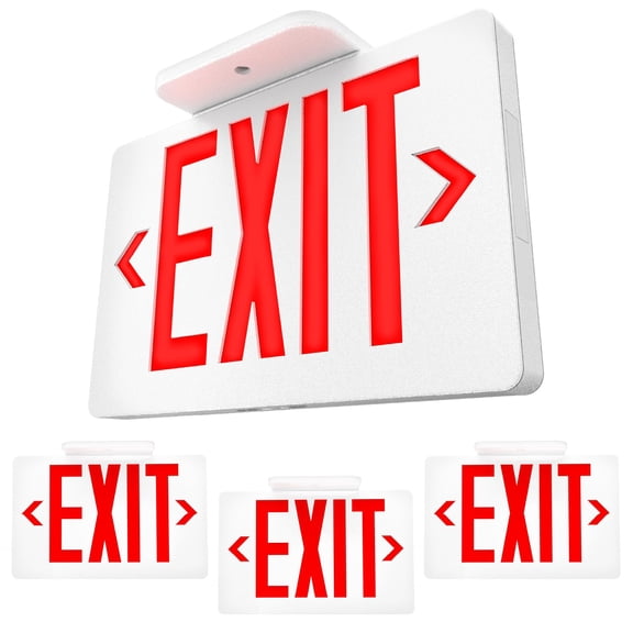 Sunco LED Exit Sign With Emergency Light, Commercial Grade Double Sided Fire Lights, Backup Battery, Illuminated, 120-277V, Dual Mounting, UL 94V-0 Fire Resistant, 3 Pack