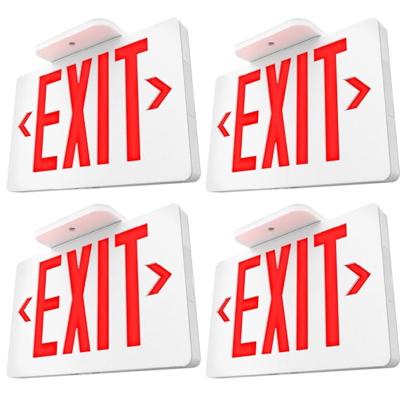 Sunco LED Exit Sign With Emergency Light, Commercial Grade Double Sided Fire Lights, Backup Battery, Illuminated, 120-277V, Dual Mounting, UL 94V-0 Fire Resistant, 4 Pack