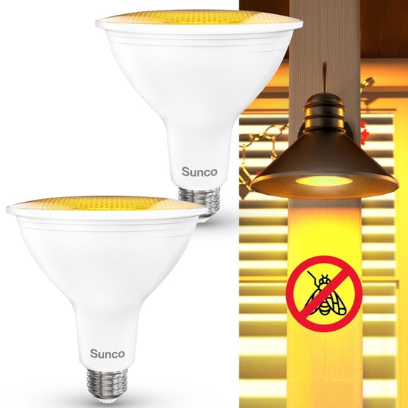 Sunco LED Yellow Bug Light Outdoor PAR38 Bug Repellent Flood Light Bulb for Porch, Backyard, Outside, 13W=90W, 2000K Amber Glow, Non-Attracting, Dimmable, 1050 LM, E26, Wet Rated ETL 2 Pack