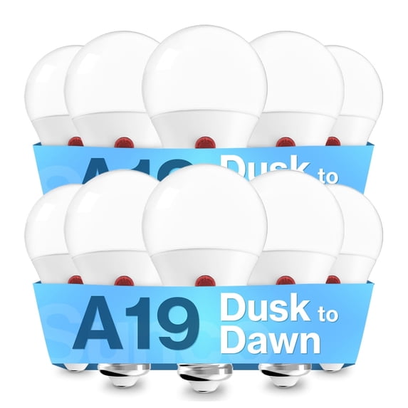 Sunco 10 Pack Dusk to Dawn Light Bulbs Outdoor, Sensor A19 LED Light Bulb, Auto On/Off Photocell Automatic for Outdoor Lighting, 9W (60W Eqv.), 800lm, 3000K Warm White