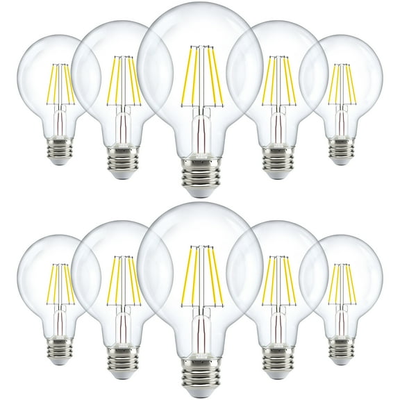 Sunco 10 Pack G25 Globe Light Bulbs LED Edison Vanity Light Bulbs, CRI90 3000K Warm White, Dimmable, 5W=60W, Clear Vintage Filament Globe, 500 Lumens, E26 Base Indoor Outdoor Clear UL