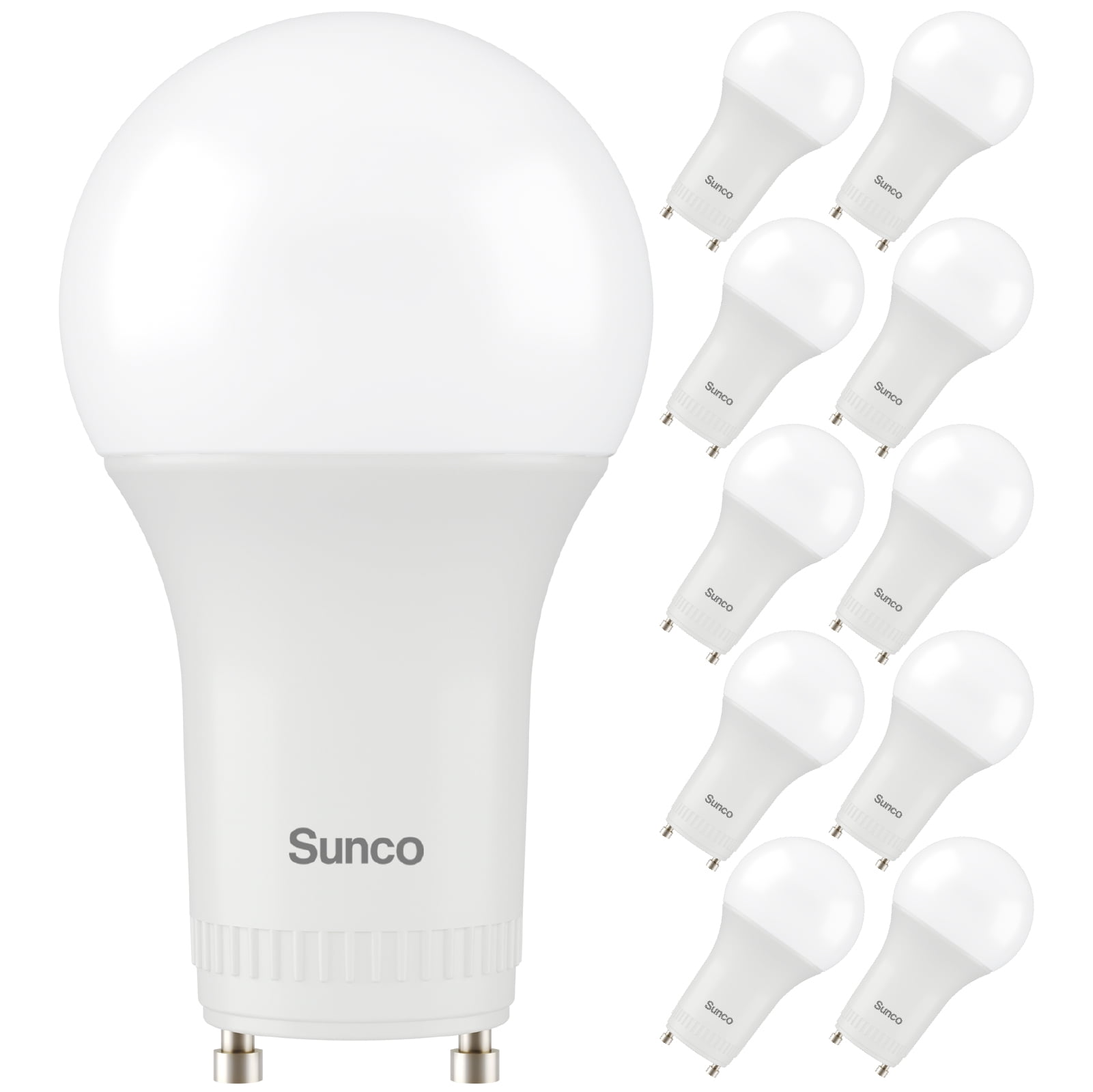 Sunco 10 Pack GU24 LED Bulb A19, 2 Prong Light Bulbs, 800 LM, 9W (60W Equivalent), 6000K Daylight Deluxe, Dimmable, Twist & Lock GU24 Pin Base, CRI91, Instant On UL
