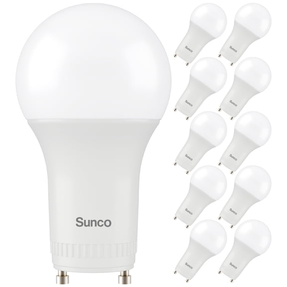 Sunco 10 Pack GU24 LED Bulb A19, 2 Prong Light Bulbs, 800 LM, 9W (60W Equivalent), 6000K Daylight Deluxe, Dimmable, Twist & Lock GU24 Pin Base, CRI91, Instant On UL