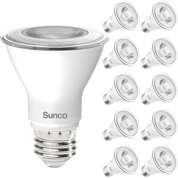 Sunco 10 Pack PAR20 LED Bulbs, Flood Light Bulb Outdoor, 470 LM, 7W (50W Equivalent), 3000K Warm White, E26 Medium Base, Dimmable, Track Lighting for Indoor/Outdoor Use, Wet Rated UL