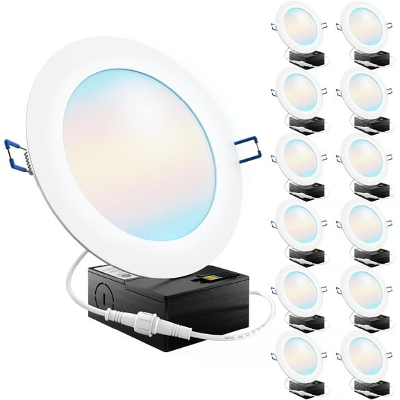 Sunco Lighting 12 Pack 6 Inch Slim LED Downlight with Junction Box, Select from 5 Colors (2700k/3000k/3500k/4000k/5000k), 14W=100W, 850 LM, Dimmable, Selectable Recessed Fixture, IC Rated - UL