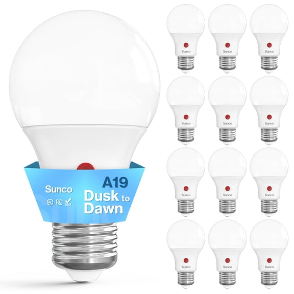 Sunco 12 Pack Dusk to Dawn LED Outdoor Light Bulb A19, Photocell Automatic for Exterior Lighting, 800 LM, 9W (60W Eqv.), 5000K Daylight, Auto On/Off Sensor, IP65 Rated UL