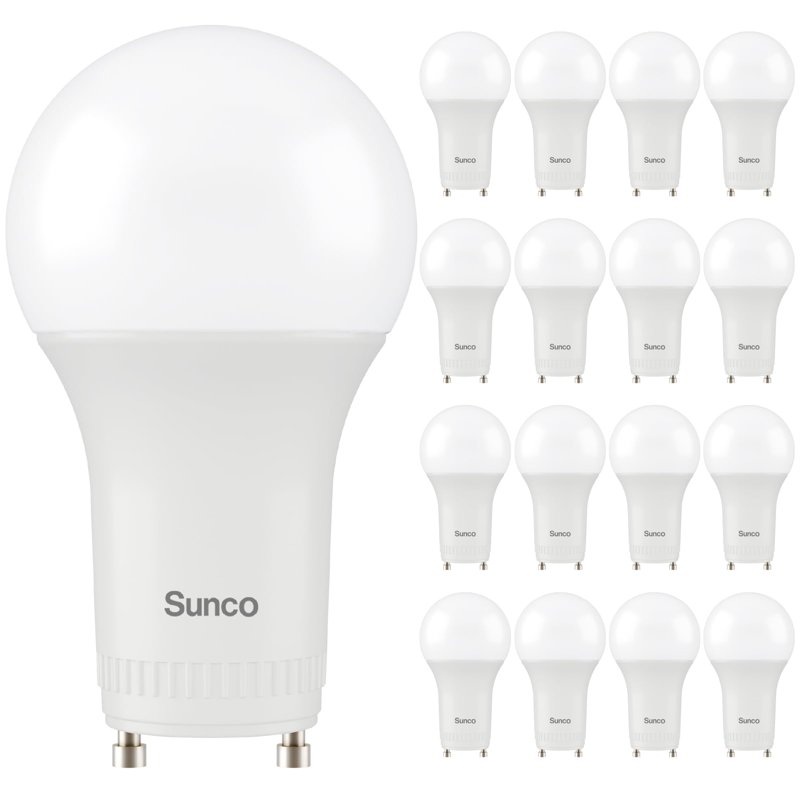 Sunco 16 Pack A19 LED Bulb, 9W=60W CFL Replacement, 3000K Warm White, 800 LM, Dimmable, Twist and Lock GU24 Pin Base, Indoor Light - UL