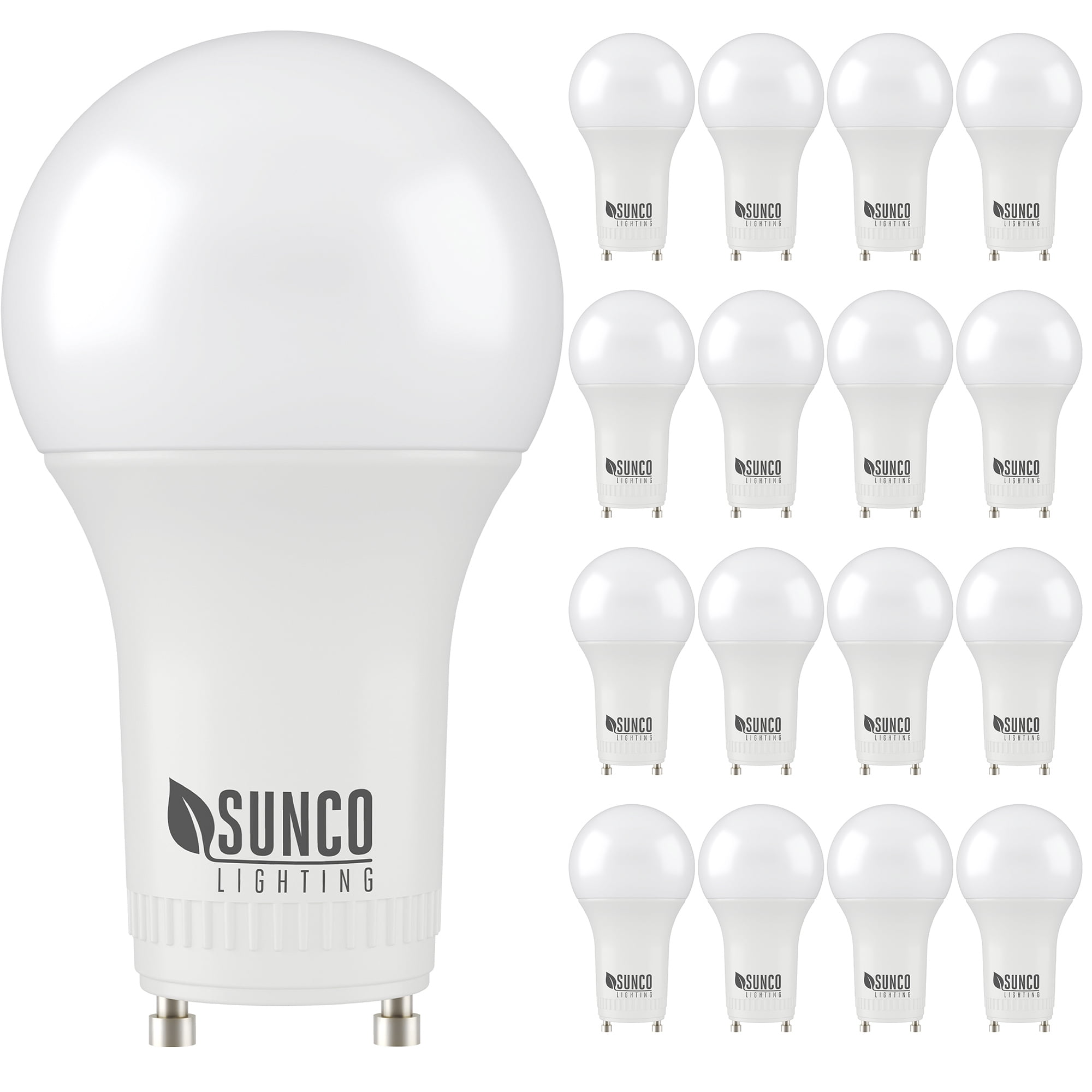Sunco Lighting 16 Pack A19 LED Bulb, 9W=60W CFL Replacement, 5000K Daylight, 800 LM, Dimmable, Twist and Lock GU24 Pin Base, Indoor Light - UL