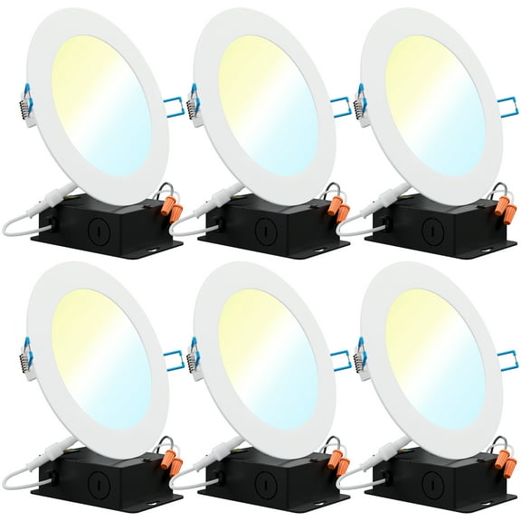 Sunco Lighting 6 Pack 6 Inch Slim LED Downlight with Junction Box, Select from 5 Colors (2700K/3000K/3500K/4000K/5000K), 14W=100W, 850 LM, Dimmable, Selectable Recessed Fixture, IC Rated - UL
