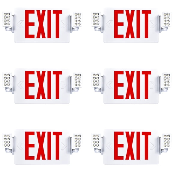 Sunco Lighting 6 Pack Double Sided LED Emergency EXIT Sign, Two LED Lights, Backup Battery, US Standard Red Letter Emergency Exit Lighting, Commercial Grade, 120-277V, Fire Resistant (UL 94V-0)