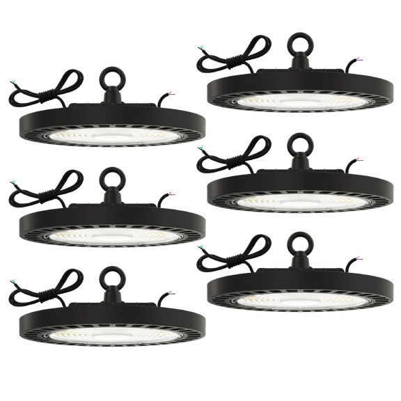 Sunco 6 Pack UFO LED High Bay Light, Shop Lights for Warehouse Lighting, 5000K Daylight, 21000 LM, 150W, 100-277V, Dimmable (0-10V), IP65 Waterproof, Super Bright, UL/DLC.