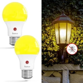 Sunco A19 LED Light Bulb, Dusk to Dawn, Bug Light, E26, 2000K Amber Glow