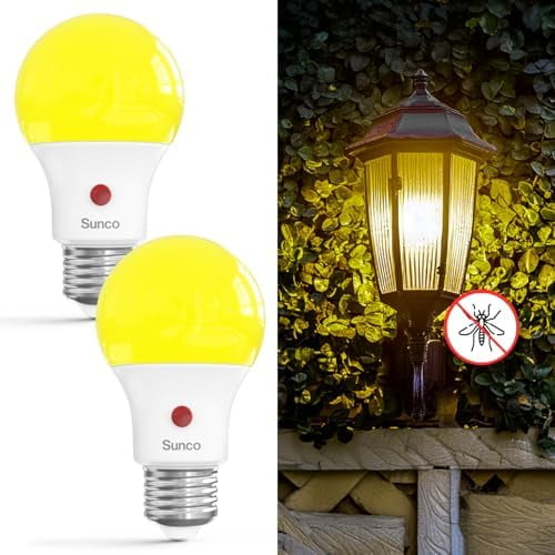 Sunco A19 LED Light Bulb, Dusk to Dawn, Bug Light, E26, 2000K Amber Glow