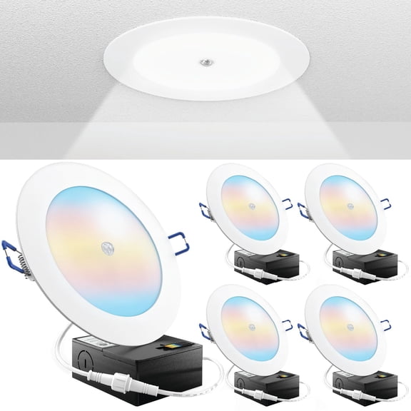 Sunco Motion Sensor Recessed Light 6 Inch LED, Slim Downlight with Junction Box, 1200 Lumens, Selectable CCT 2700K/3000K/4000K/5000K/6000K, Dimmable, 12W UL/ETL 4 Pack
